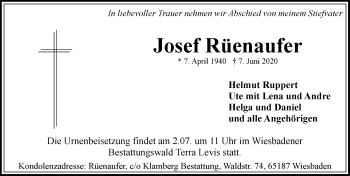 Traueranzeige von Josef Rüenaufer von vrm-trauer
