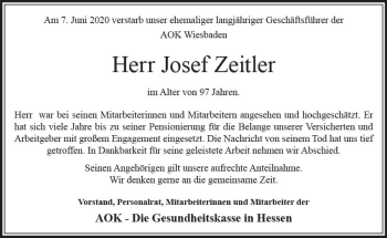 Traueranzeige von Josef Zeitler von vrm-trauer