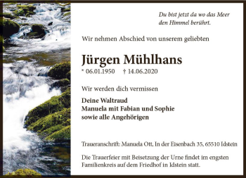 Traueranzeige von Jürgen Mühlhans von vrm-trauer