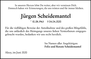 Traueranzeige von Jürgen Scheidemantel von vrm-trauer