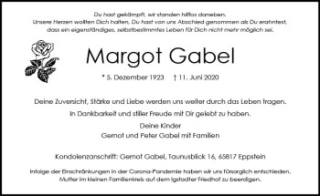 Traueranzeige von Margot Gabel von vrm-trauer