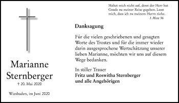 Traueranzeige von Marianne Sternberger von vrm-trauer