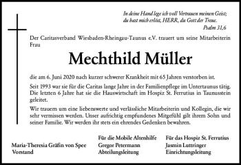 Traueranzeige von Mechthild Müller von vrm-trauer