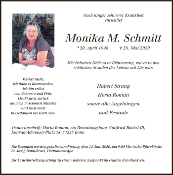 Traueranzeige von Monika M. Schmitt von vrm-trauer