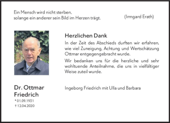 Traueranzeige von Ottmar Friedrich von vrm-trauer