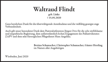 Traueranzeige von Waltraud Flindt von vrm-trauer