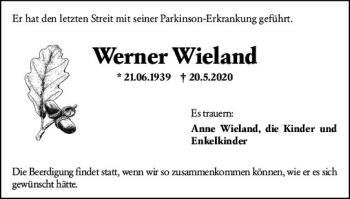 Traueranzeige von Werner Wieland von vrm-trauer