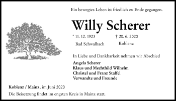 Traueranzeige von Willy Scherer von vrm-trauer