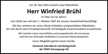 Traueranzeige von Winfried Brühl von vrm-trauer