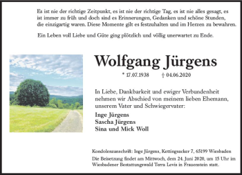 Traueranzeige von Wolfgang Jürgens von vrm-trauer