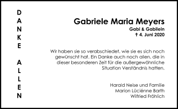 Traueranzeige von Gabriele Maria Meyers 