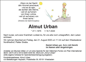 Traueranzeige von Almut Urban von vrm-trauer