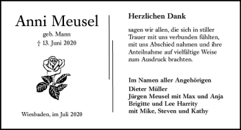 Traueranzeige von Anni Meusel von vrm-trauer