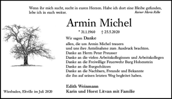 Traueranzeige von Armin Michel von vrm-trauer