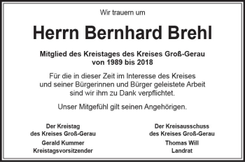Traueranzeige von Bernhard Brehl von vrm-trauer