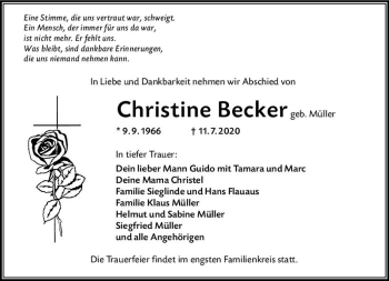 Traueranzeige von Christine Becker von vrm-trauer