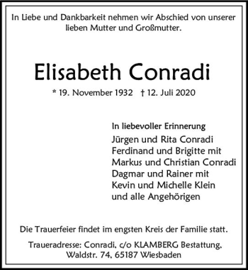 Traueranzeige von Elisabeth Conradi von vrm-trauer