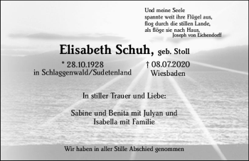 Traueranzeige von Elisabeth Schuh von vrm-trauer
