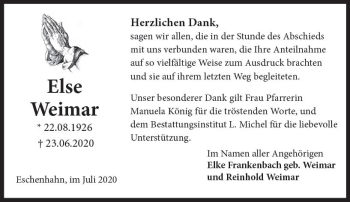 Traueranzeige von Else Weimar von vrm-trauer