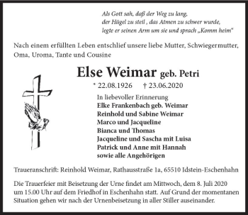 Traueranzeige von Else Weimar von vrm-trauer