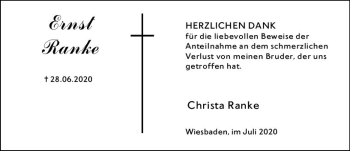 Traueranzeige von Ernst Ranke von vrm-trauer