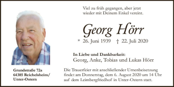 Traueranzeige von Georg Hörr von vrm-trauer