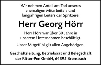 Traueranzeige von Georg Hörr von vrm-trauer