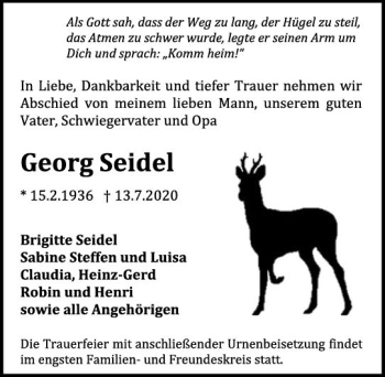 Traueranzeige von Georg Seidel von vrm-trauer