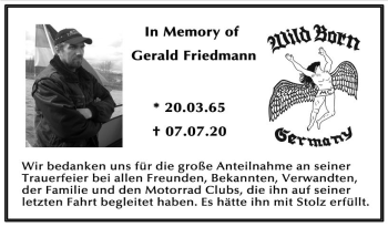 Traueranzeige von Gerald Friedmann von vrm-trauer
