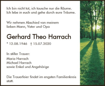 Traueranzeige von Gerhard Theo Harrach von vrm-trauer