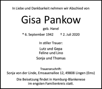 Traueranzeige von Gisa Pankow von vrm-trauer