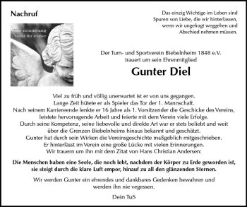 Traueranzeige von Gunter Diel von vrm-trauer