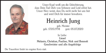 Traueranzeige von Heinrich Jung von vrm-trauer