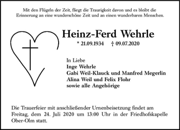 Traueranzeige von Heinz-Ferd Wehrle von vrm-trauer