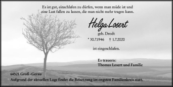 Traueranzeige von Helga Losert von vrm-trauer