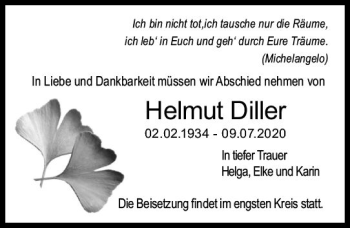 Traueranzeige von Helmut Diller von vrm-trauer