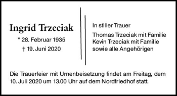 Traueranzeige von Ingrid Trzeciak von vrm-trauer
