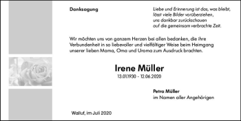 Traueranzeige von Irene Müller von vrm-trauer