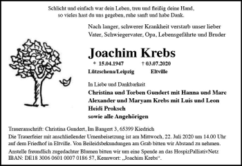 Traueranzeige von Joachim Krebs von vrm-trauer