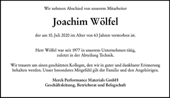 Traueranzeige von Joachim Wölfel von vrm-trauer