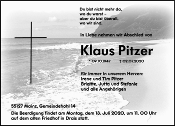 Traueranzeige von Klaus Pitzer von vrm-trauer