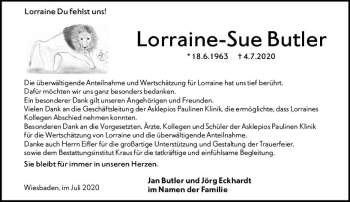 Traueranzeige von Lorraine-Sue Butler von vrm-trauer