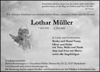 Traueranzeige von Lothar Müller von vrm-trauer