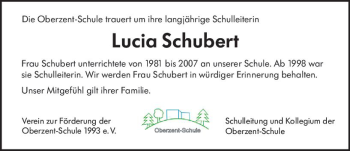 Traueranzeige von Lucia Schubert von vrm-trauer