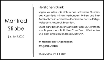 Traueranzeige von Manfred Stibbe von vrm-trauer