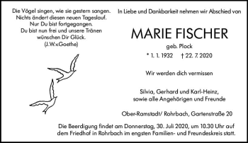 Traueranzeige von Marie Fischer von vrm-trauer