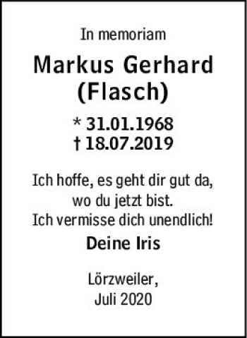 Traueranzeige von Markus Gerhard von vrm-trauer