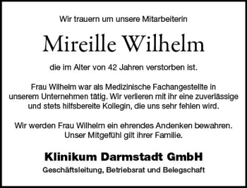 Traueranzeige von Mireille Wilhelm von vrm-trauer
