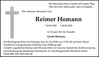 Traueranzeige von Reimer Homann von vrm-trauer