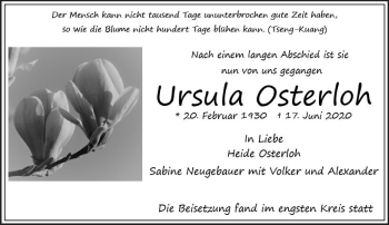 Traueranzeige von Ursula Osterloh von vrm-trauer